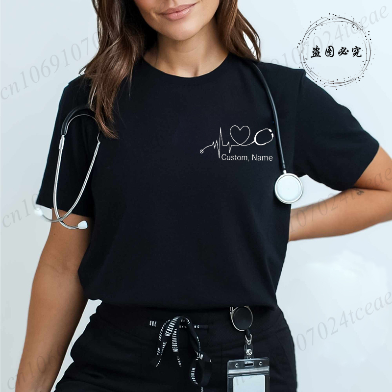 Women Fashion Names - Camiseta Personalizada para Enfermeiros com Estetoscópio
