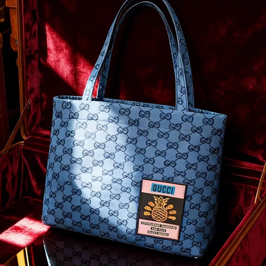 Canvas Tote Bag - Bolsa GUCCI Feminina de Lona, Cinza