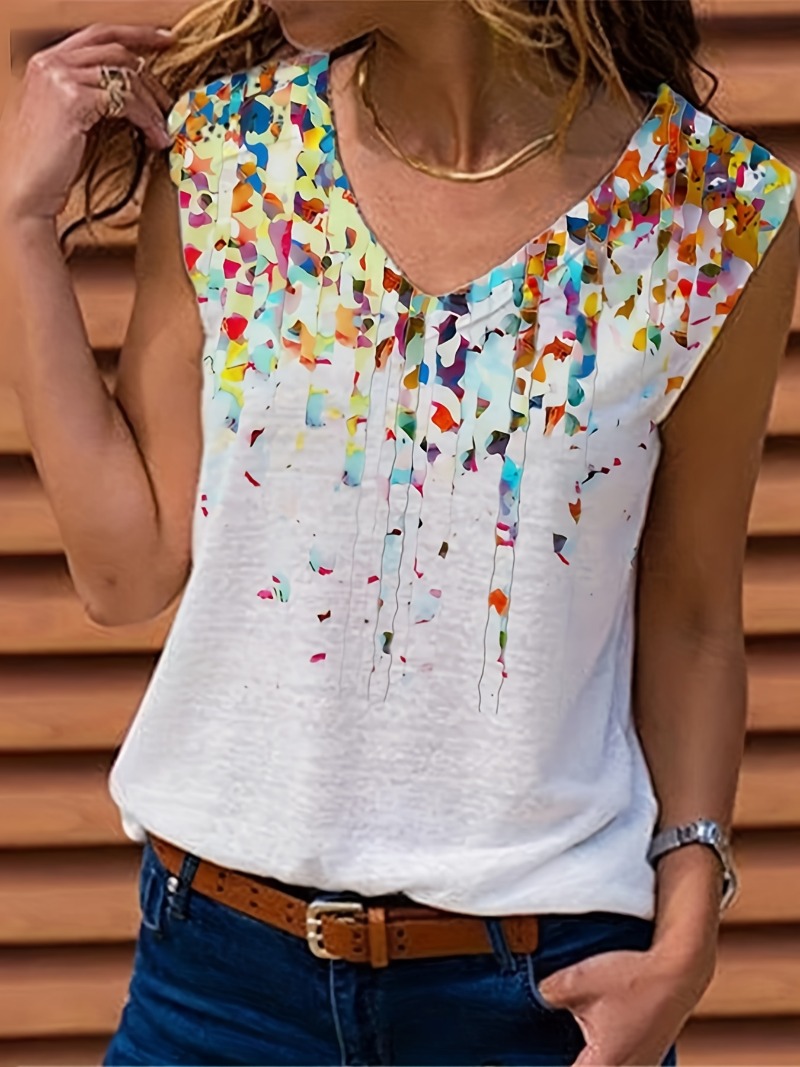 Flor com decote em v feminino  - Women'S Fashion Vest Tops avaliação e preço